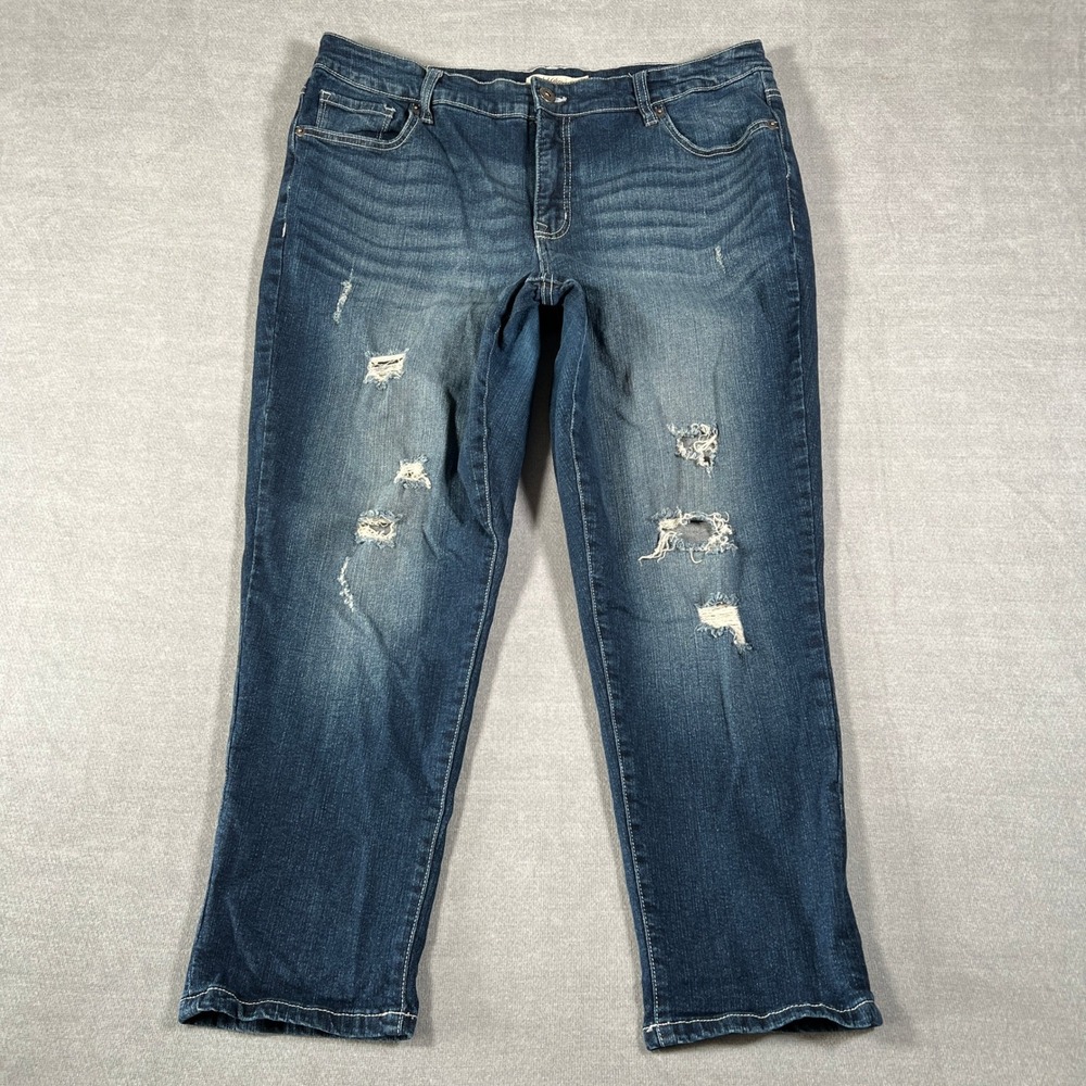 Faded Glory Distressed Mid Rise Skinny Jeans Womens 18W Dark Wash